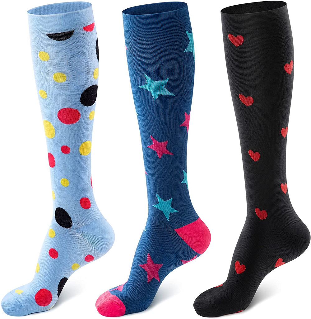 CAMBIVO Compression Socks for Women & Men 3 Pairs, Flight Socks & Compression Stockings for Running, Cycling, Travel and Calf Support